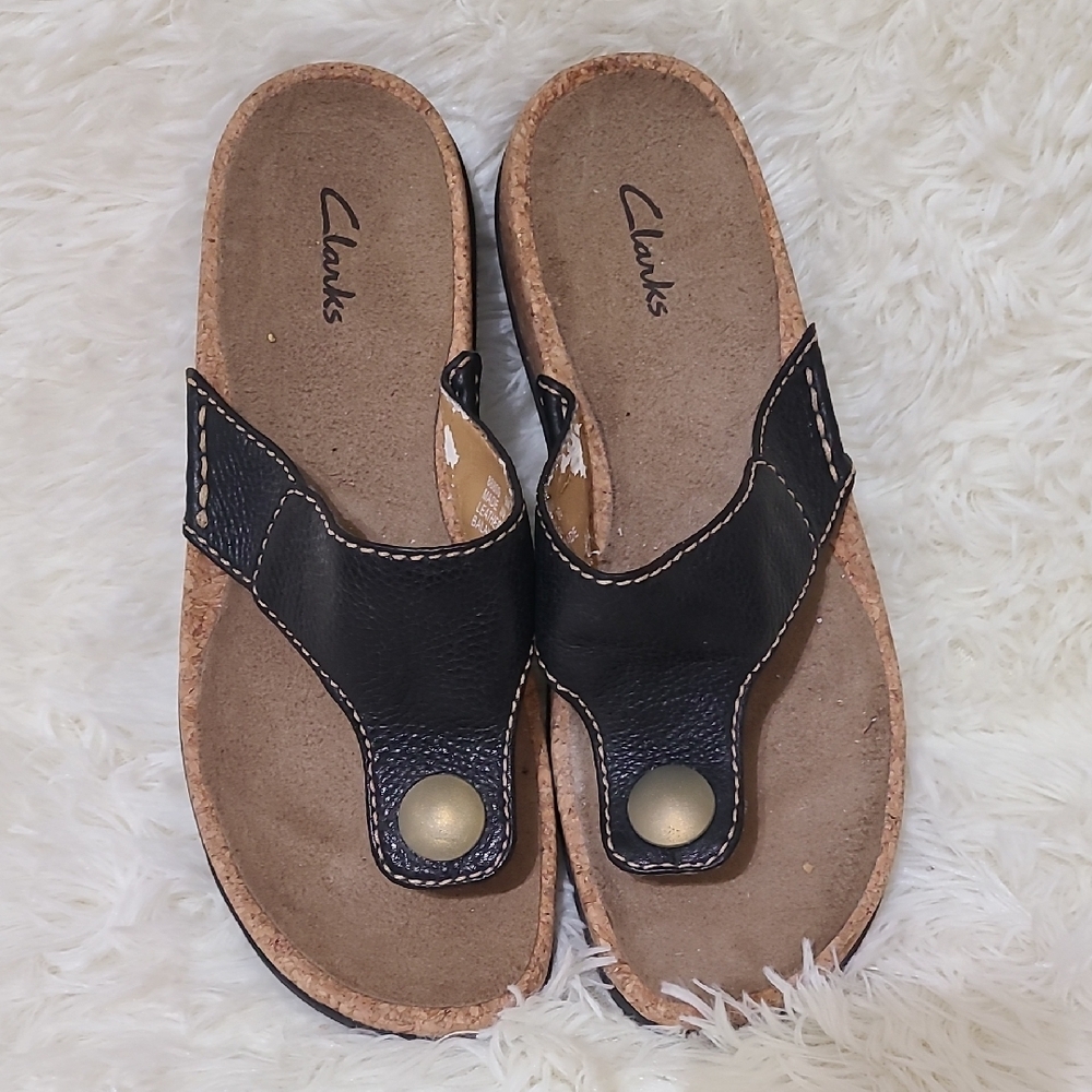 CLARKS Black Newcastle Leather Women's Sandals - Size:  9M‎